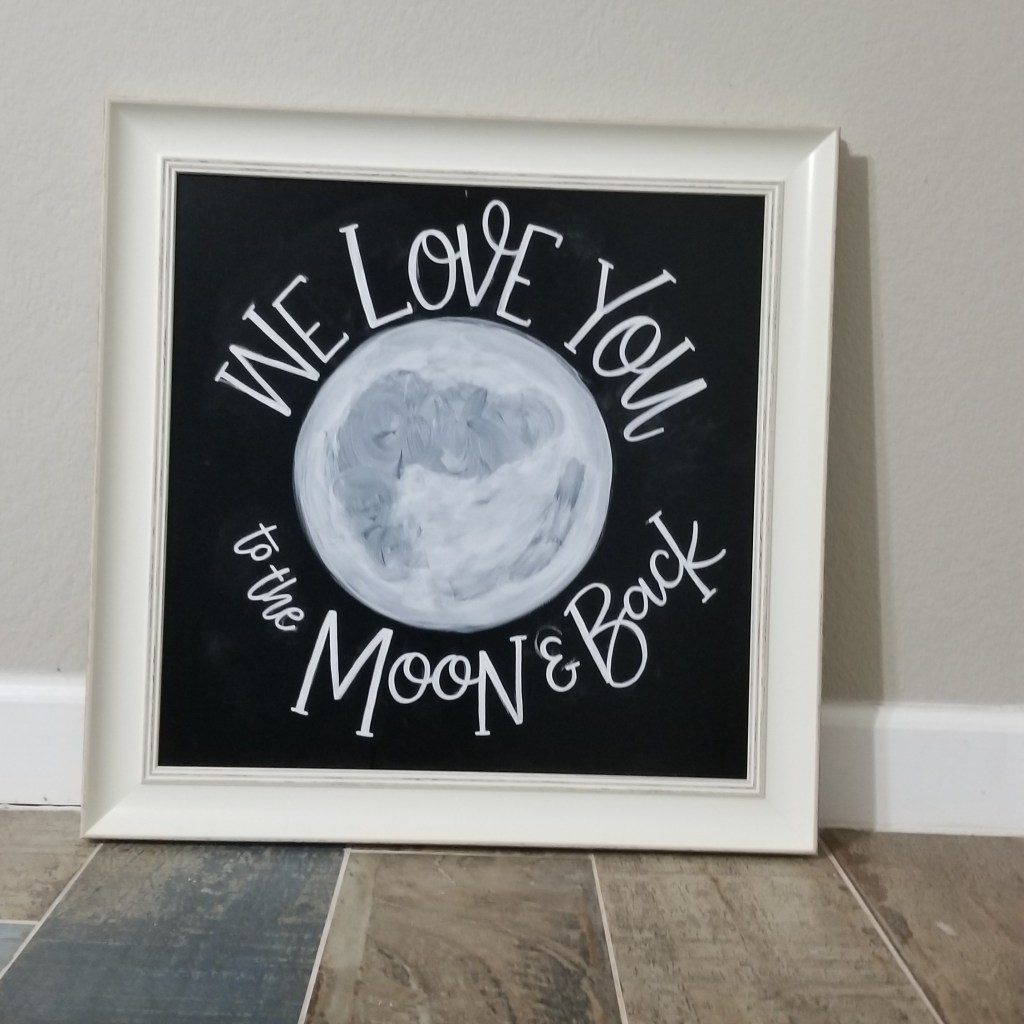 process picture of a nursery chalkboard