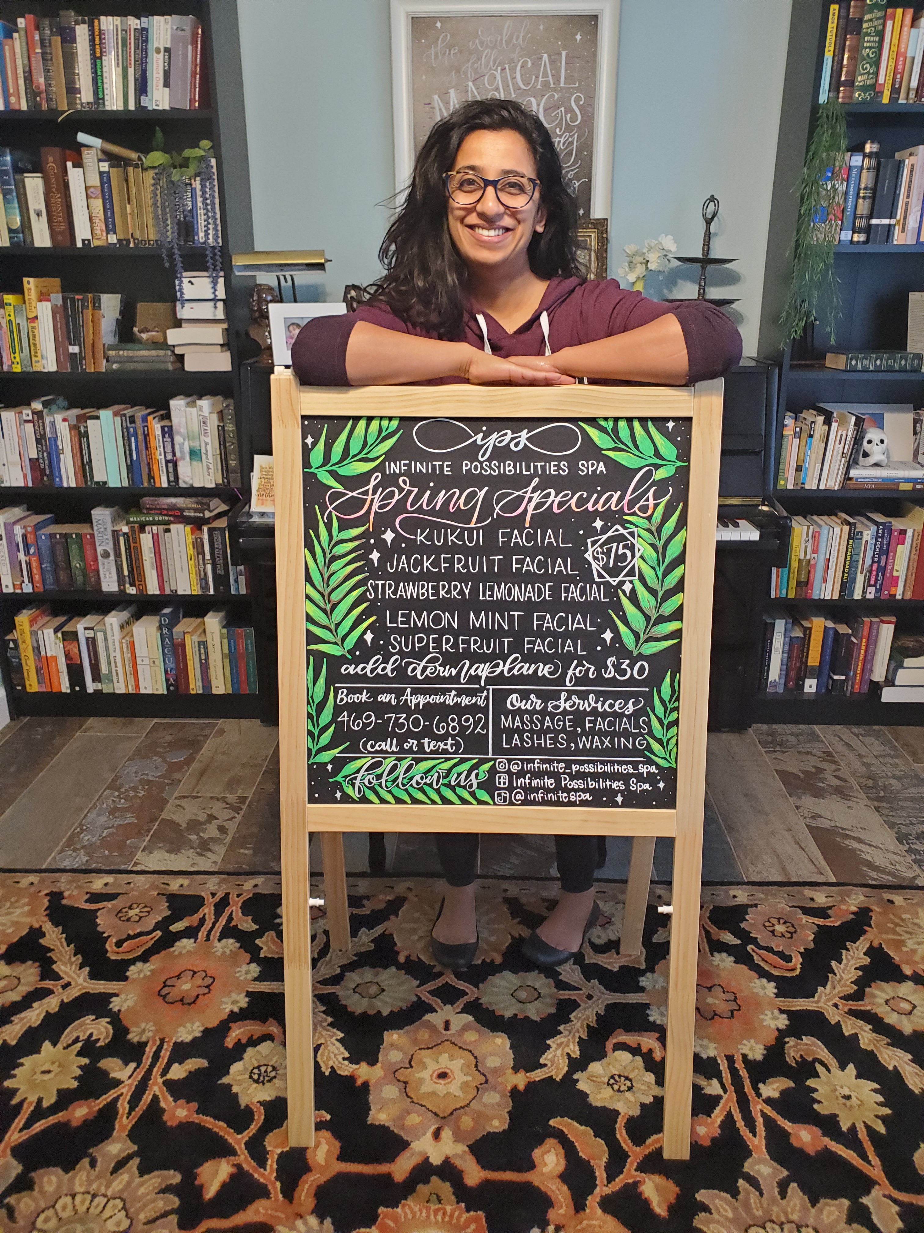 Handlettered chalkboard specials menu, Dallas TX