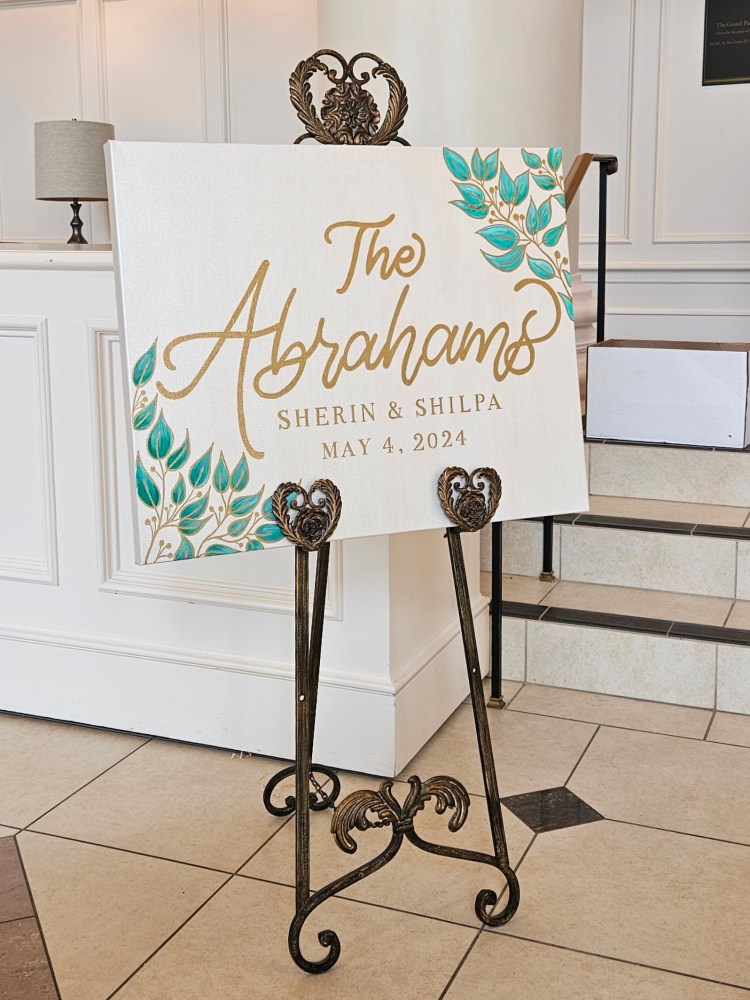Wedding welcome sign: painted canvas