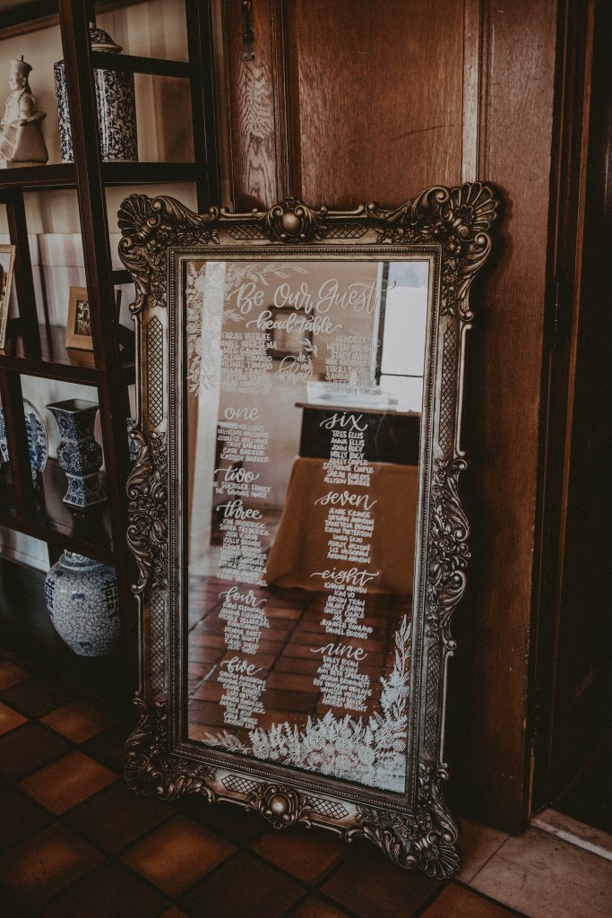 Wedding mirror seating chart